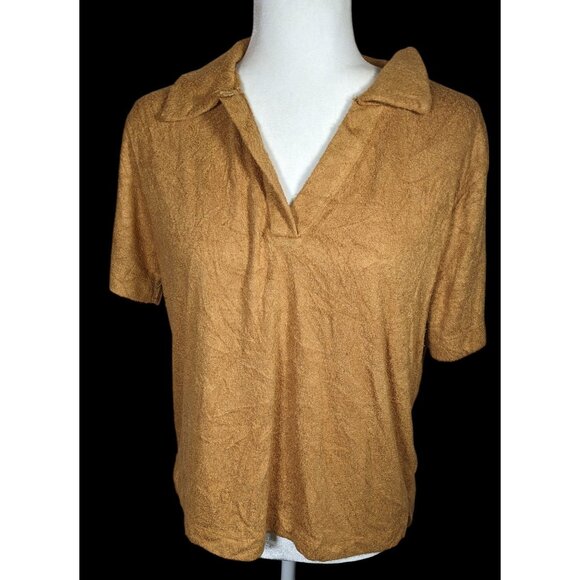 Double Zero Plush Brown Collared V-Neck Shirt - Picture 1 of 5